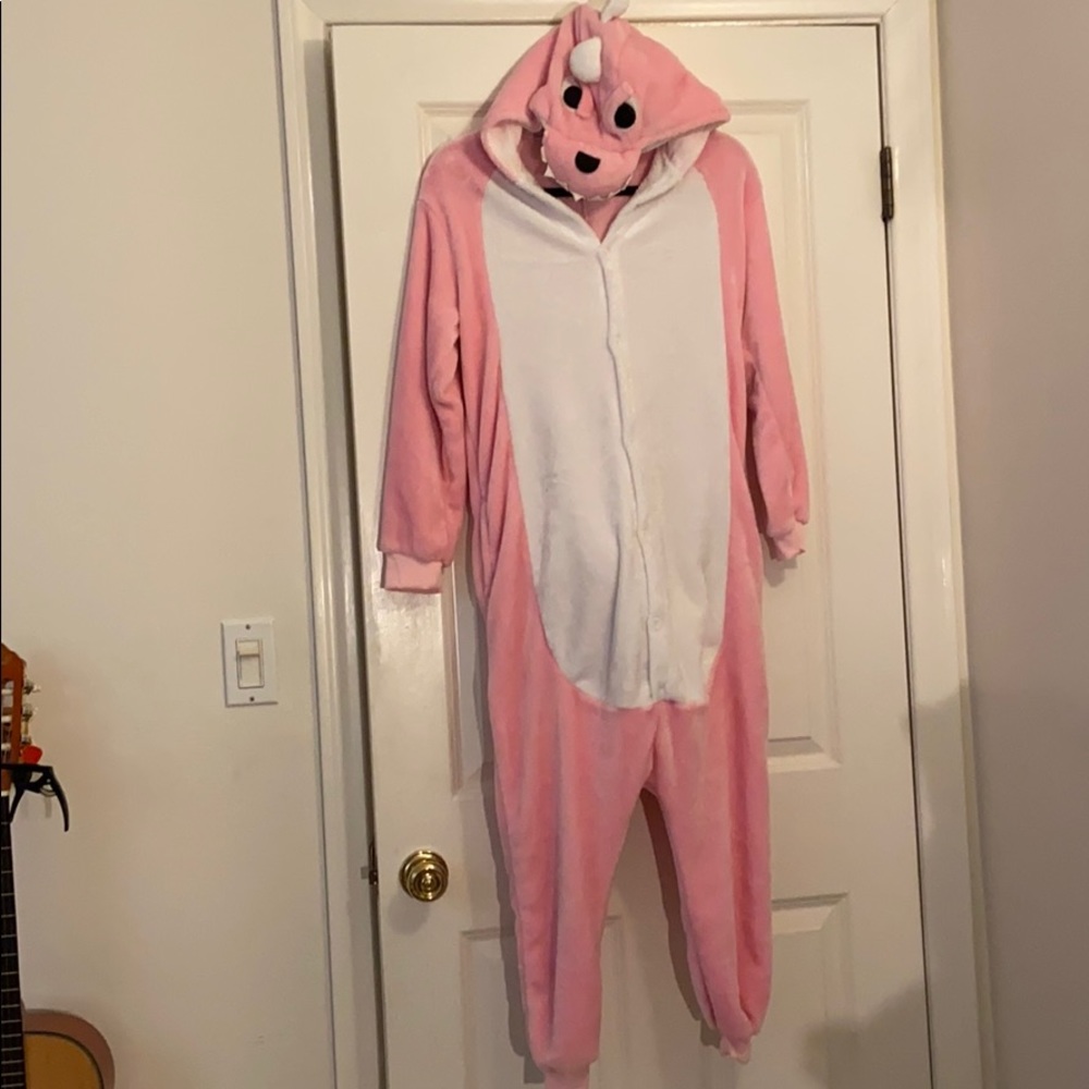 Fun, cute, pink, dragon onesie.